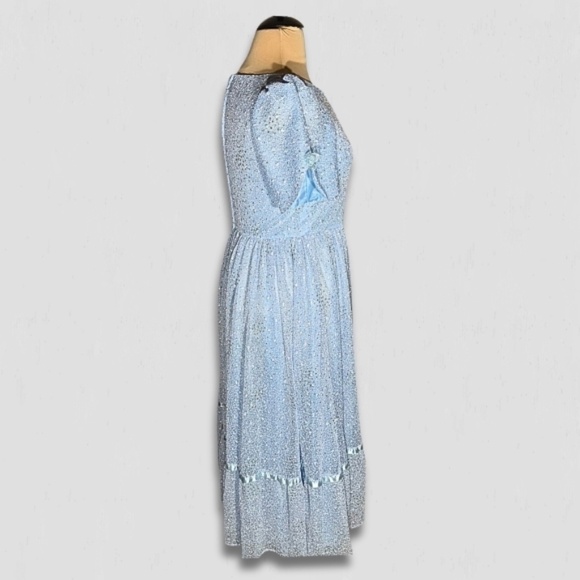 Vintage Beaded Floral Appliqués Peasant Dress Blue XL - Picture 3 of 14